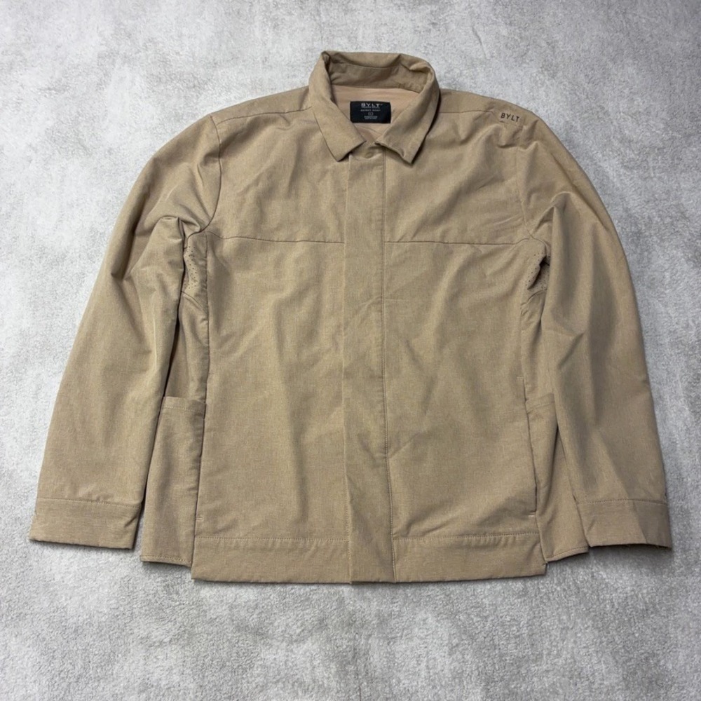 BYLT District Jacket Mens L Fawn Beige Tan Performance Stretch Snap Front